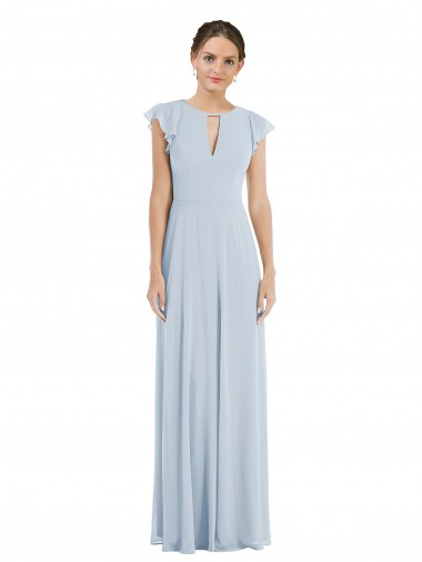 Purchase Soft Chiffon A-Line Long Flutter Sleeves V-Back Formal Evening Dress