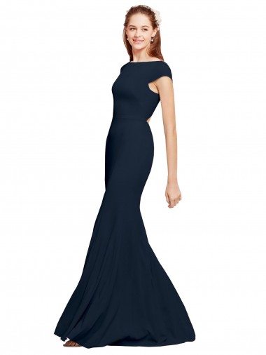 Purchase Stretch Crepe A-Line Sleeveless Dark Navy Formal Evening Dress