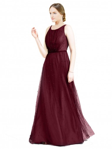 Purchase Tulle A-Line Long Sleeveless Keyhole Back Semi Formal Evening Dress