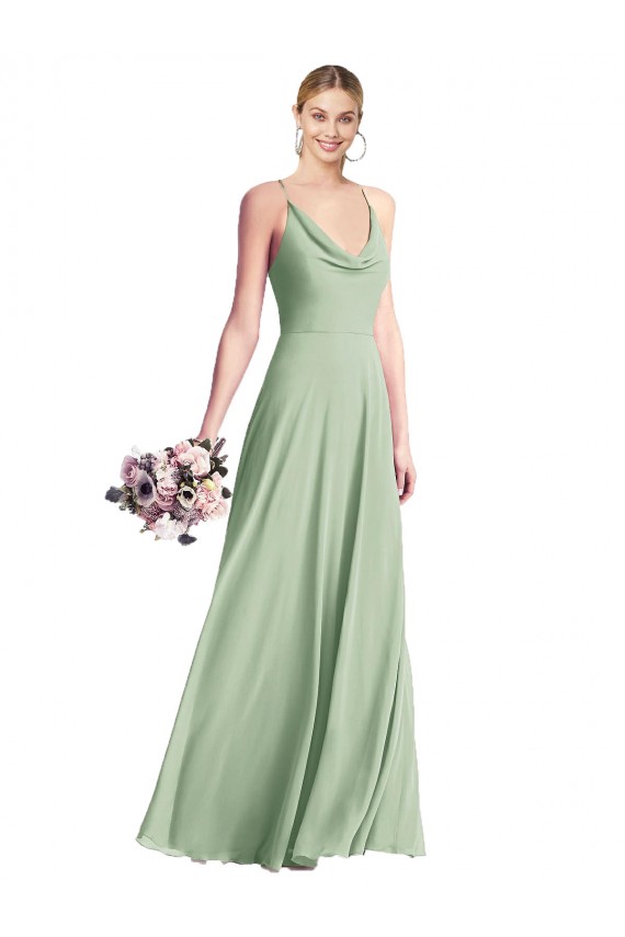 Purchase Chiffon A-Line Long Sleeveless Spaghetti Straps V-Back Evening Dresses