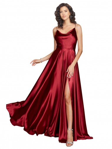 Purchase Silky Satin A-Line Long Sleeveless Low Back Black Tie Evening Dress