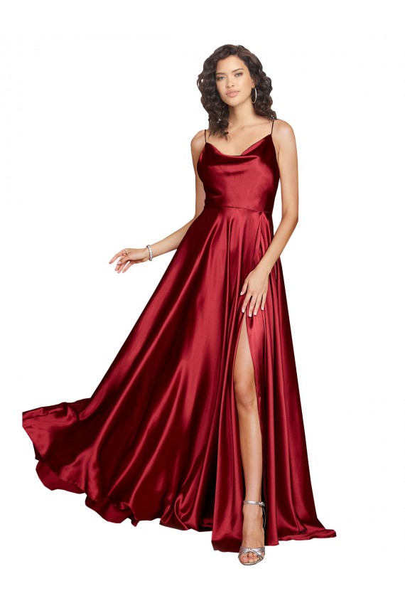 Purchase Silky Satin A-Line Long Sleeveless Low Back Black Tie Evening Dress
