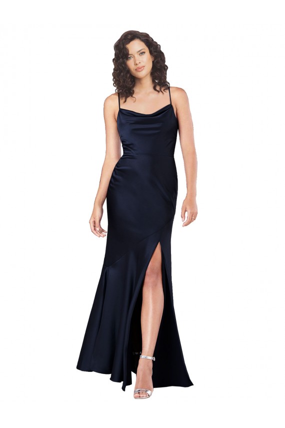Purchase Silky Satin A-Line Long Sleeveless Black Tie Evening Dress