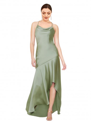 Purchase Silky Satin A-Line Long Sleeveless Criss Cross Open Back High Low Evening Dress