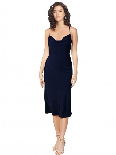 Purchase Silky Satin A-Line Midi Length Sleeveless Criss Cross Open Back Formal Evening Dress
