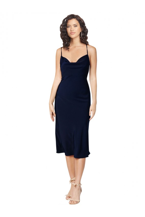 Purchase Silky Satin A-Line Midi Length Sleeveless Criss Cross Open Back Formal Evening Dress