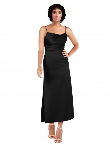 Purchase Silky Satin A-Line Tea Length Sleeveless Formal Evening Dress