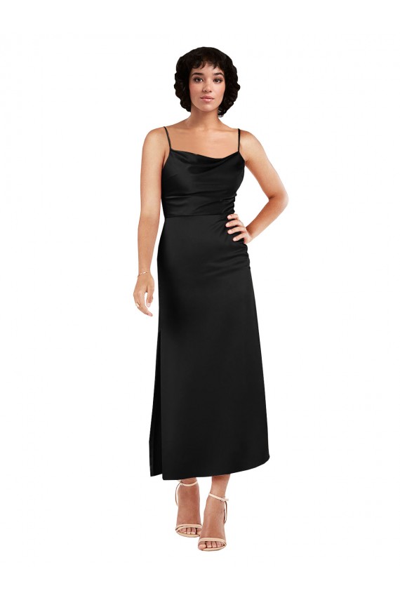 Purchase Silky Satin A-Line Tea Length Sleeveless Formal Evening Dress