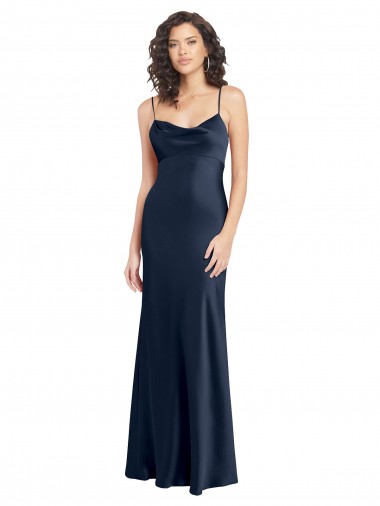 Purchase Stretch Satin A-Line Long Sleeveless Open Back Black Tie Evening Dress