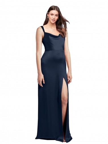 Purchase Stretch Satin A-Line Long Sleeveless Low Back Side Slit Prom Dresses