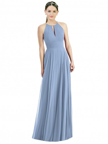 Purchase Soft Chiffon A-Line Long Sleeveless Dusty Blue Evening Dresses