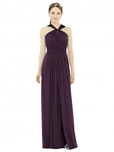 Purchase Soft Chiffon A-Line Long Sleeveless V-Back Grape Evening Dresses