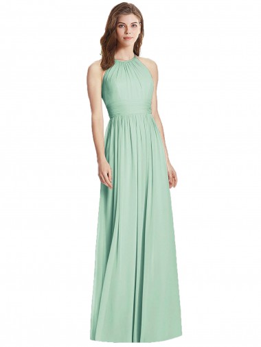 Purchase Soft Chiffon A-Line Long Sleeveless Open Back Semi Formal Evening Dress