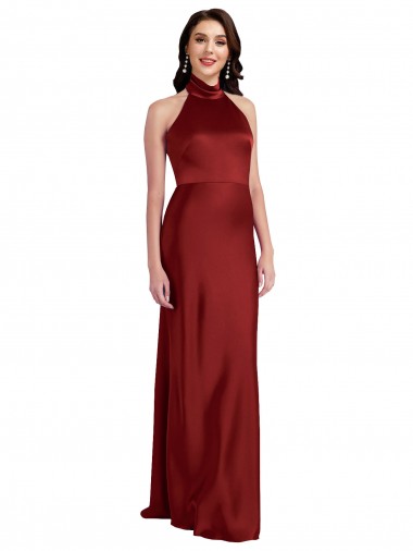 Purchase Stretch Satin A-Line Long Sleeveless Backless Black Tie Evening Dress