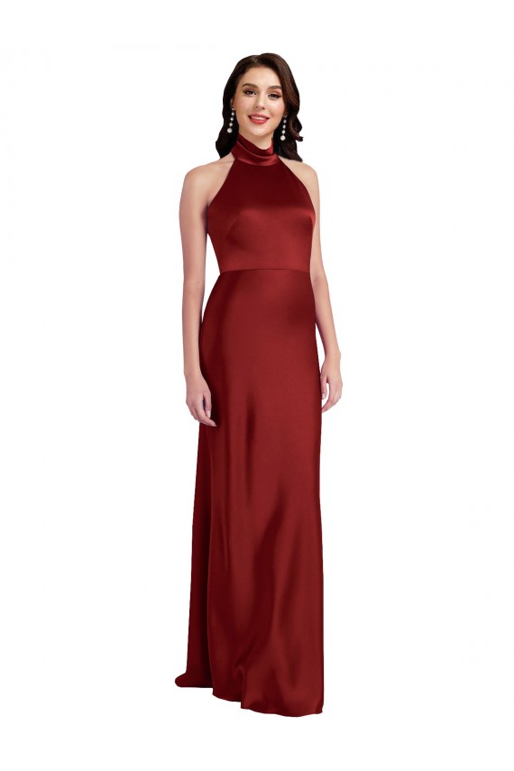 Purchase Stretch Satin A-Line Long Sleeveless Backless Black Tie Evening Dress