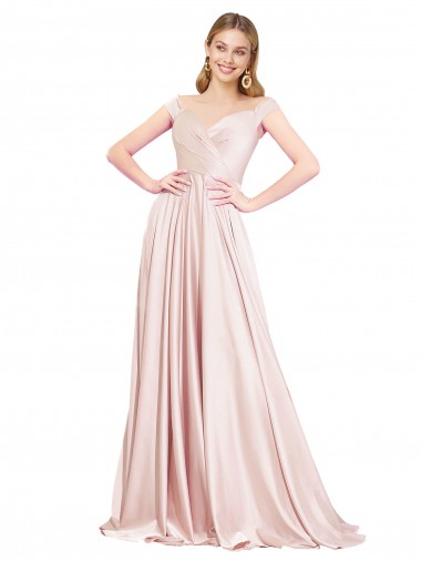 Purchase Satin A-Line Long Sleeveless Pink Prom Dresses
