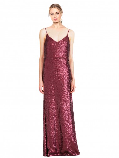Purchase Sequin A-Line Long Sleeveless Burgundy Prom Dresses