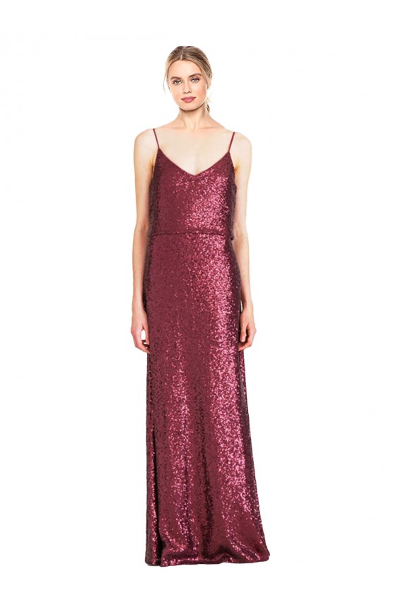 Purchase Sequin A-Line Long Sleeveless Burgundy Prom Dresses
