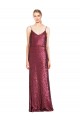 Purchase Sequin A-Line Long Sleeveless Burgundy Prom Dresses