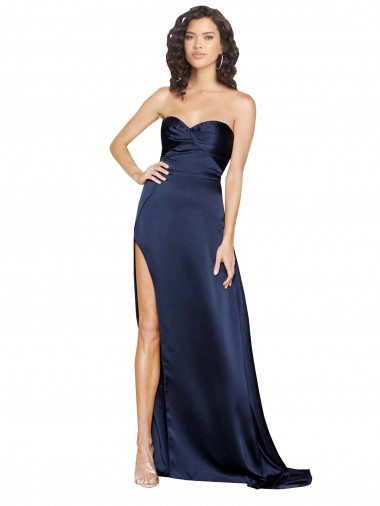 Purchase Silky Satin A-Line Long Sleeveless Low Back High Side Slit Prom Dresses