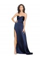 Purchase Silky Satin A-Line Long Sleeveless Low Back High Side Slit Prom Dresses