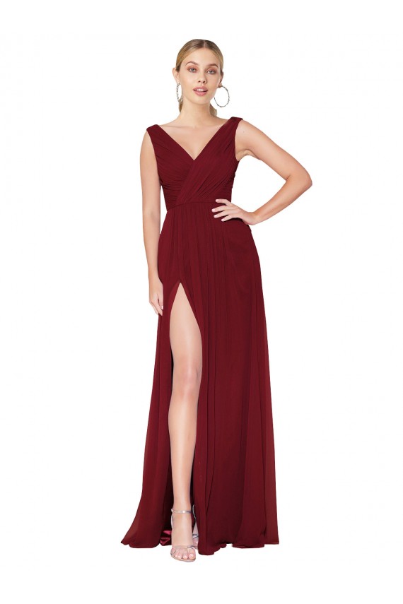 Purchase Soft Chiffon A-Line Long Sleeveless V-Back Black Tie Evening Gown
