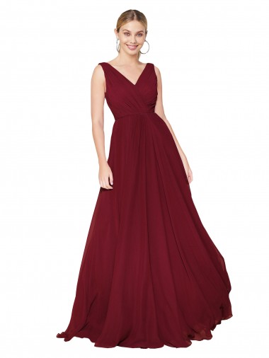 Purchase Soft Chiffon A-Line Sleeveless Burgundy Formal Dress