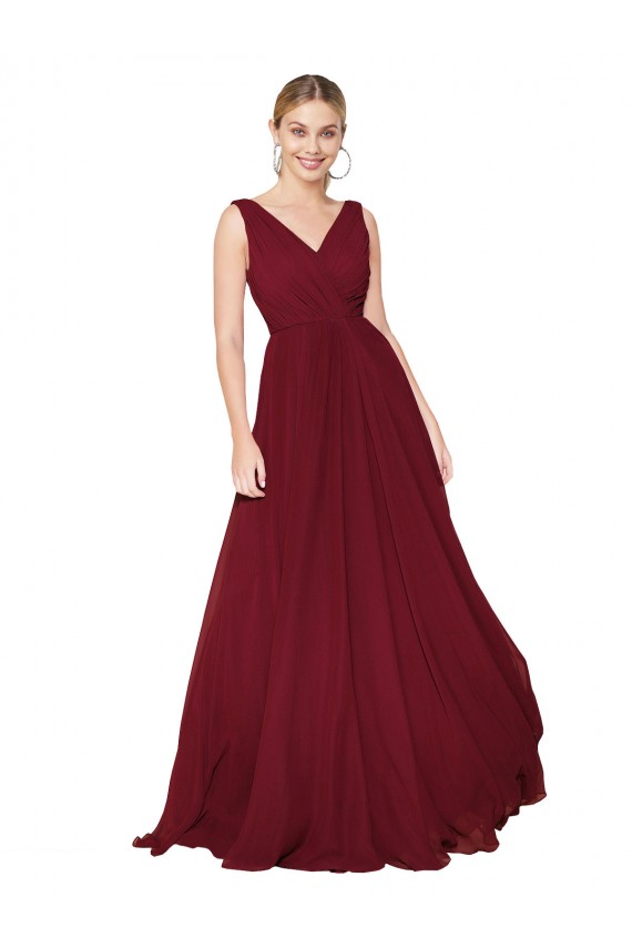 Purchase Soft Chiffon A-Line Sleeveless Burgundy Formal Dress