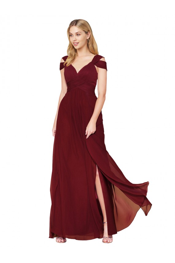 Purchase Soft Chiffon A-Line Long Sleeveless Side Slit Prom Dresses