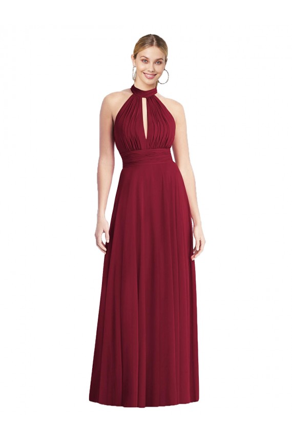 Purchase Soft Chiffon A-Line Sleeveless Burgundy Semi Formal Evening Dress