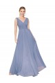 Purchase Soft Chiffon A-Line Long Sleeveless V-Back Dusty Blue Prom Dresses