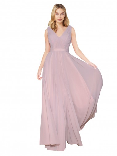 Purchase Soft Chiffon A-Line Long Sleeveless V-Back Formal Evening Dress