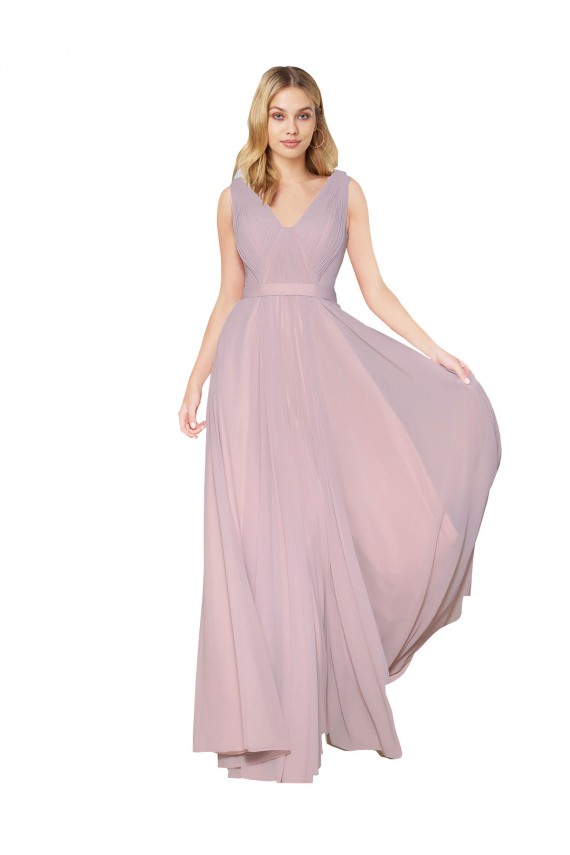 Purchase Soft Chiffon A-Line Long Sleeveless V-Back Formal Evening Dress
