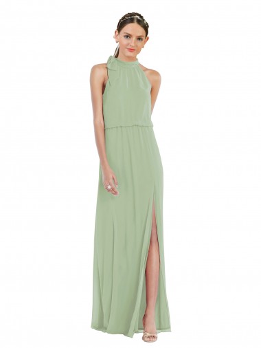 Purchase Soft Chiffon A-Line Long Sleeveless Front Slit Evening Dresses