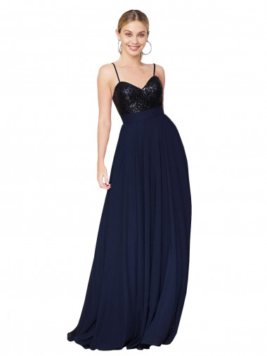 Purchase Soft Chiffon & Sequin A-Line Long Sleeveless Semi Formal Evening Dress