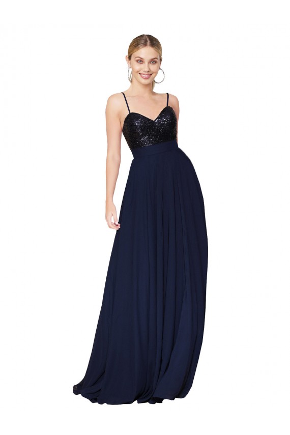 Purchase Soft Chiffon & Sequin A-Line Long Sleeveless Semi Formal Evening Dress