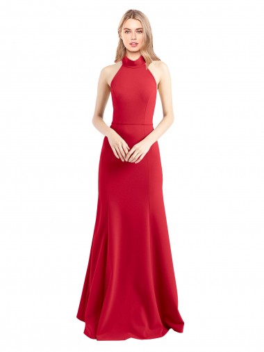 Purchase Stretch Crepe A-Line Long Sleeveless Open Back Formal Evening Dress