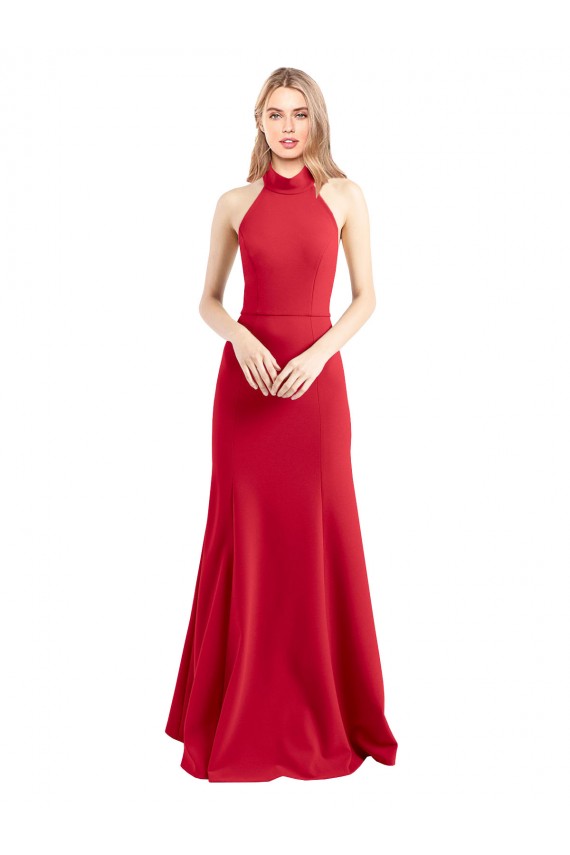 Purchase Stretch Crepe A-Line Long Sleeveless Open Back Formal Evening Dress