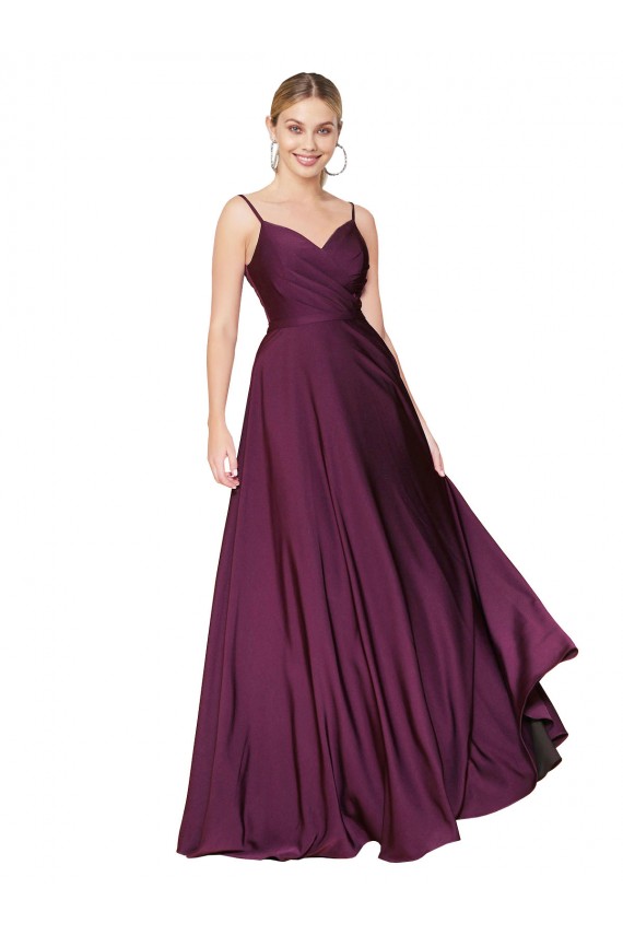 Purchase Stretch Crepe A-Line Long Sleeveless V-Back Formal Evening Dress