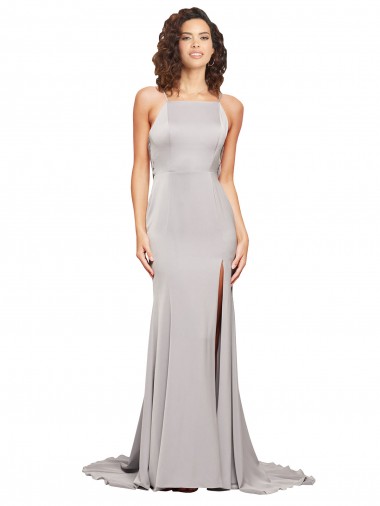 Purchase Stretch Satin A-Line Sweep Train Sleeveless Low Back Formal Evening Dress
