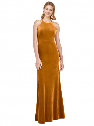 Purchase Stretch Velvet A-Line Long Sleeveless Criss Cross Open Back Formal Evening Dress