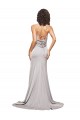 Purchase Stretch Satin A-Line Sweep Train Sleeveless Low Back Formal Evening Dress