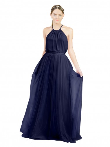 Purchase Tulle A-Line Sleeveless Navy Blue Semi Formal Evening Dress