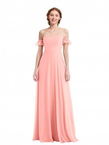 Purchase Soft Chiffon A-Line Long Flutter Sleeves Semi Formal Evening Dress