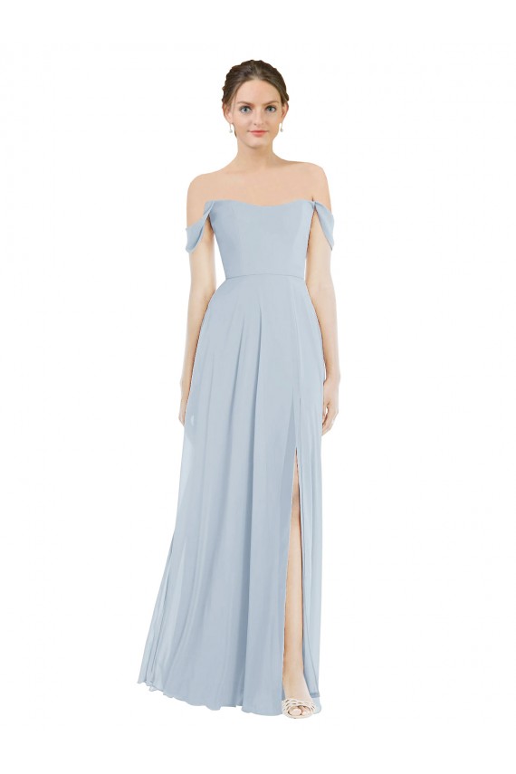 Purchase Soft Chiffon A-Line Long Flounce Sleeves Semi Formal Evening Dress
