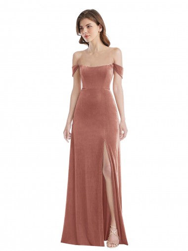 Purchase Stretch Velvet A-Line Long Sleeveless Cinnamon Rose Prom Dresses