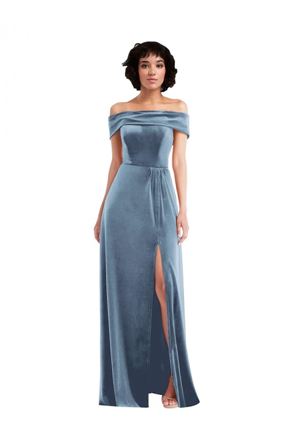 Purchase Stretch Velvet A-Line Long Sleeveless Semi Formal Evening Dress