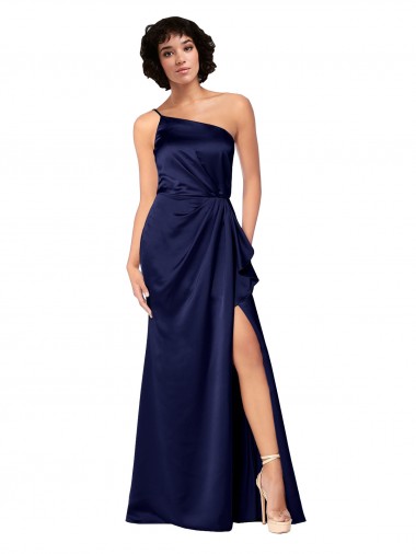 Purchase Silky Satin A-Line Long Sleeveless Skirt Slit Prom Dresses
