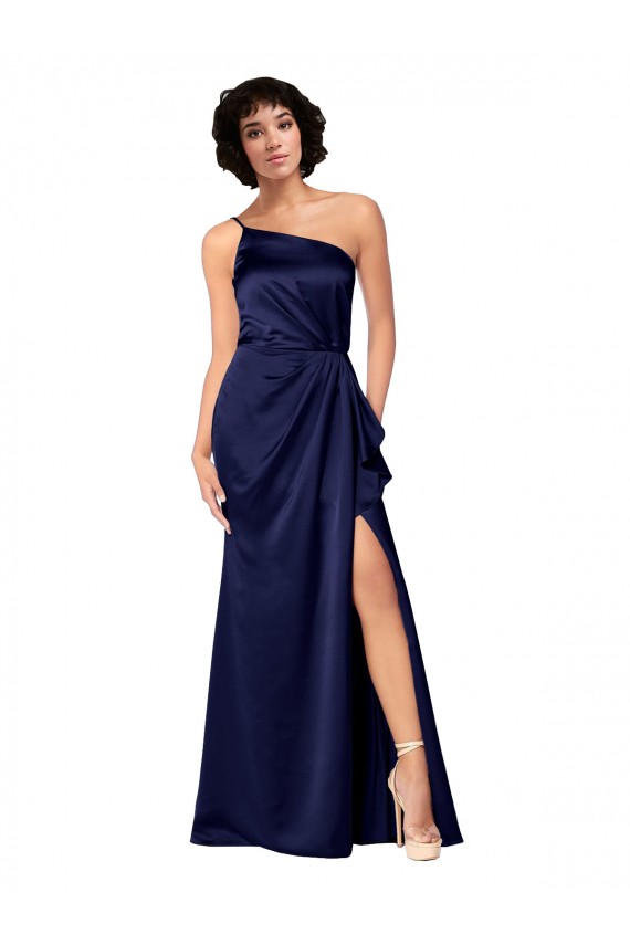 Purchase Silky Satin A-Line Long Sleeveless Skirt Slit Prom Dresses