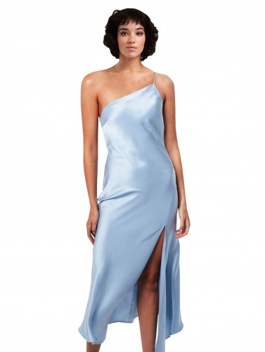 Purchase Silky Satin A-Line Midi Length Sleeveless High Side Slit Prom Dresses